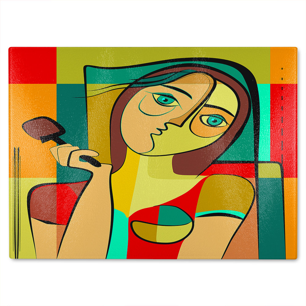 woman with chocolate in hand Designer Glass Chopping Board