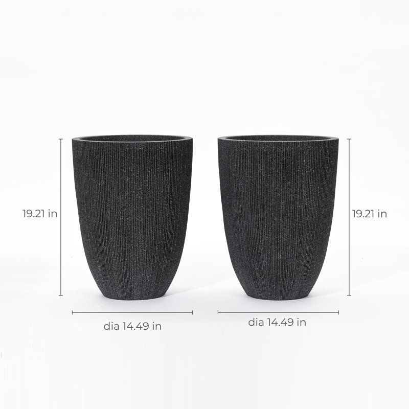Mediterranean Tall Tapered Round Plastic Pot Planters Set (Set of 2)