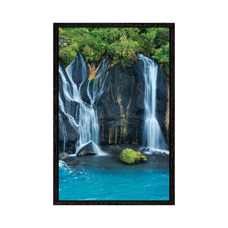 Iceland, Hraunfossar. Tiny Cascades Emerge From The Lava To Flow Into The Hvita River Over A Half Mile Stretch. by Ellen Goff - Print on Canvas