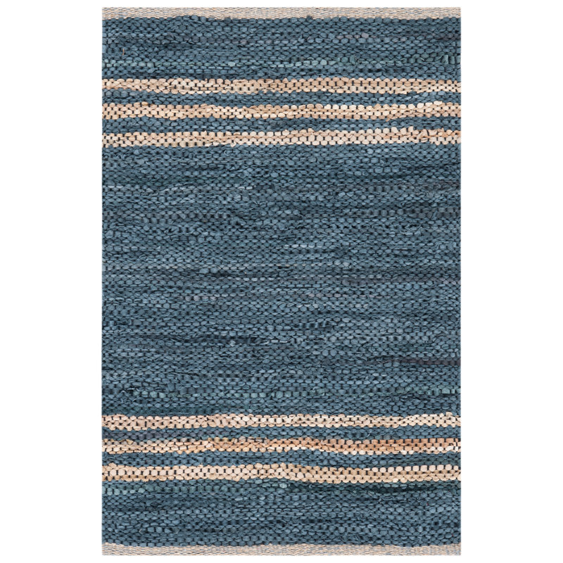 Rider Hand Woven Leather/Cotton/Jute Rug in Beige/Blue, Rectangle 4' x 6'