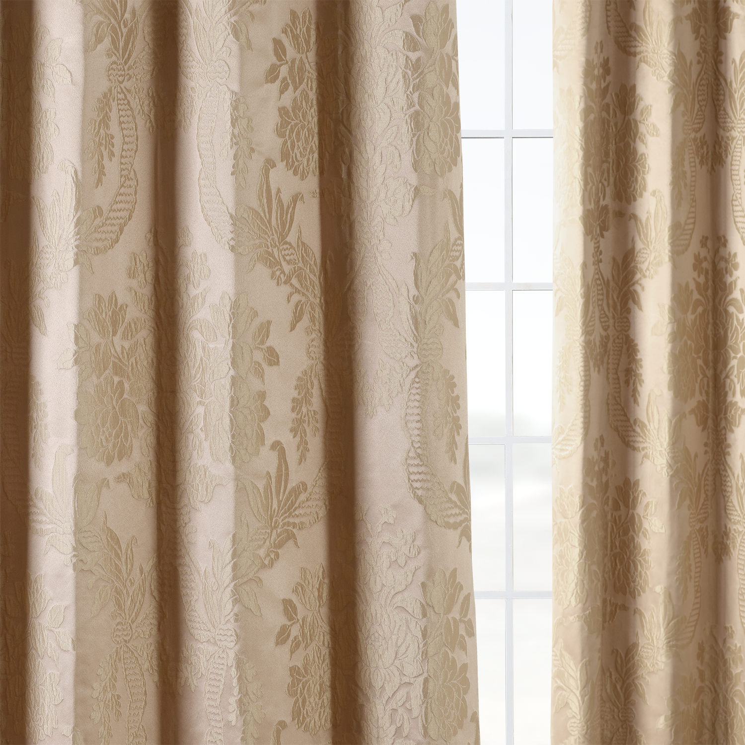 Ballsallagh Floral Faux Silk Curtain Panel, 50" W x 108" L, Magdelena Beige/Gold