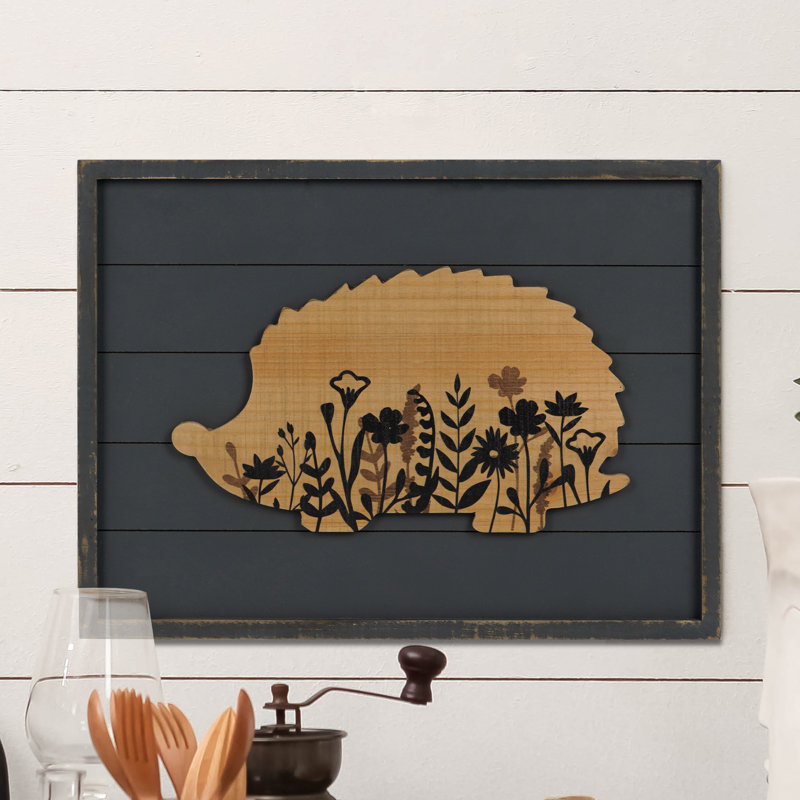 Rustic Floral Hedgehog Wood Wall Decor