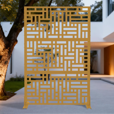 Metal Outdoor Privacy Screen 47" W x 71" H, Weather-Resistant Freestanding Patio Partition, Durable Rustproof Yard Divider for Garden, Deck, Backyard, Geometric Black