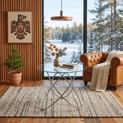 Modern Glam Round Glass Coffee Table with Criss-Cross Gold Base