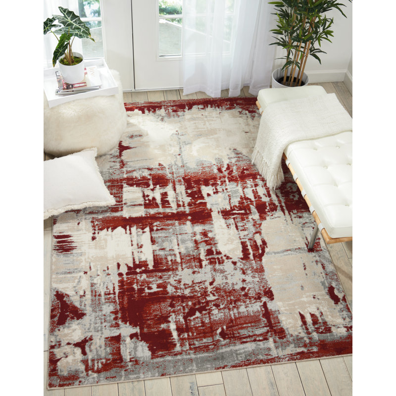 Tapis ivoire / rouge Heeter, Rectangle 7 pi 10 po x 10 pi 6 po