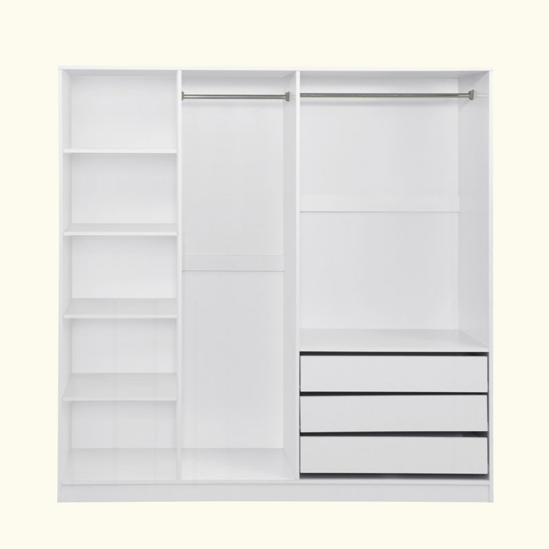 Armoire de rangement en bois sans porte pour chambre à coucher avec tablettes et 3 tiroirs, Blanc