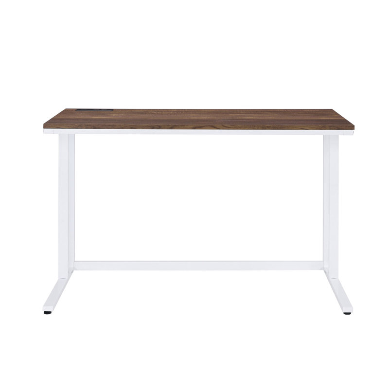 Bureau d'écriture rectangulaire avec port USB et prise, Blanc