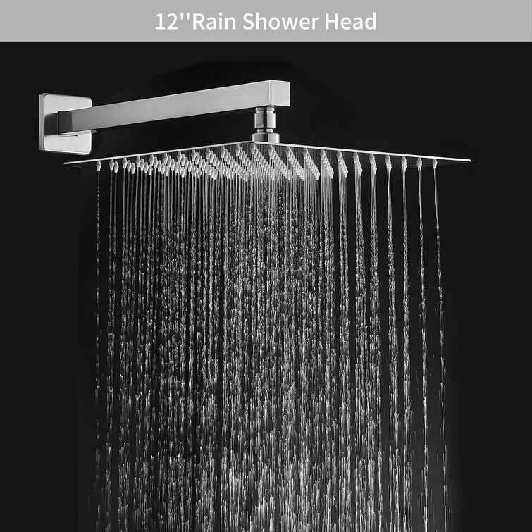 Zalerock Rainfall 1-Spray Square 12 in. Shower System Shower Head