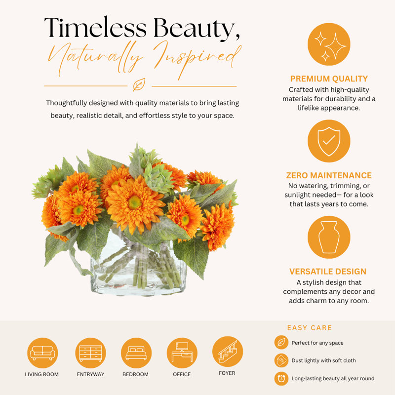 Sunflower Fall Arrangement in a Glass Ripple Vase