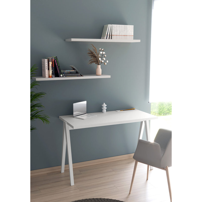 Dikili Solid Wood Base Writing Desk, White