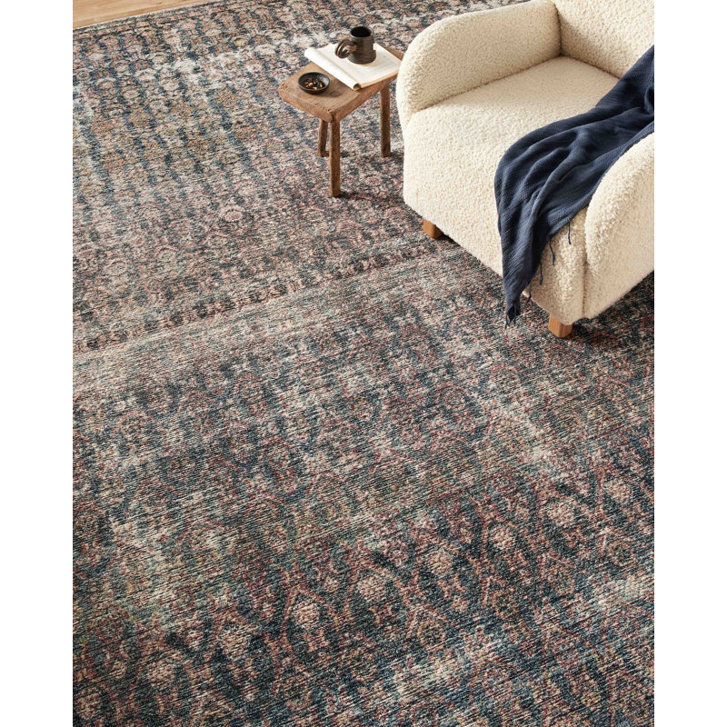 Ocean Blue Distressed Rectangular Synthetic Area Rug 3'6" x 5'6"