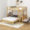 Lit simple superposé au dessus d'un lit double avec bureau et tiroirs