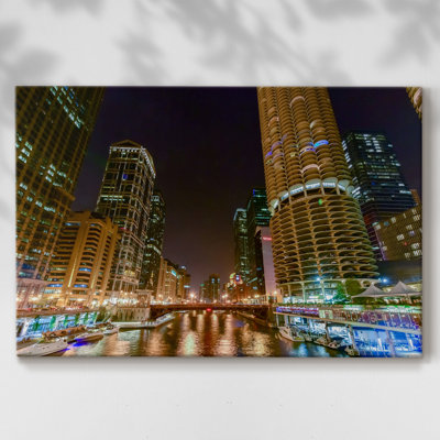 «Chicago River At Night Vi», reproduction sur toile
