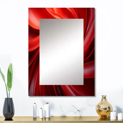 Rouge abstrait spirale Dreamscape IV - miroir mural abstrait en spirale, miroir décoratif rouge, impression sur métal