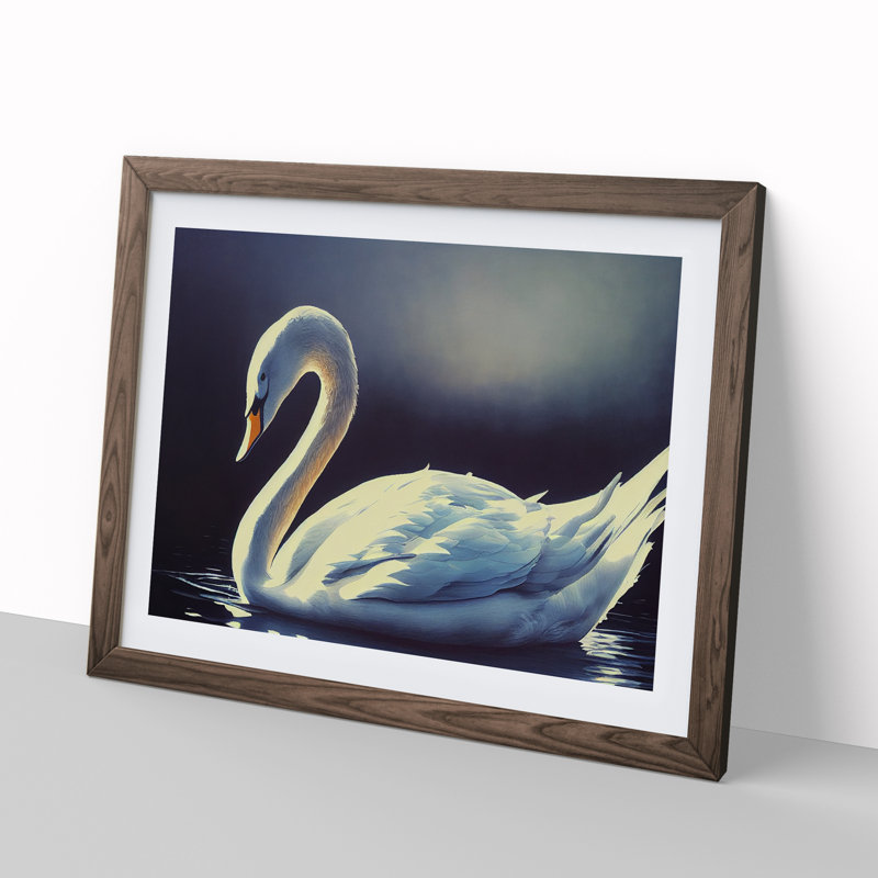 Luminous Swan - Single Picture Frame Print, 34cm H x 46cm W x 2cm D, Walnut