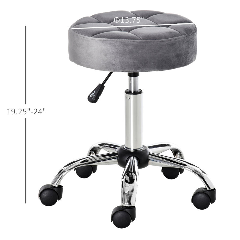 Tabouret de bureau confortable à hauteur réglable, siège de 13,75 po de diamètre, cinq roulettes à 360 degrés, conception à boutons, roulette de meuble-lavabo réglable grise pour le massage