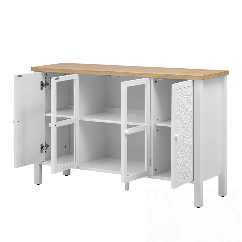 Meuble télé avec 2 portes en verre et 3 armoires