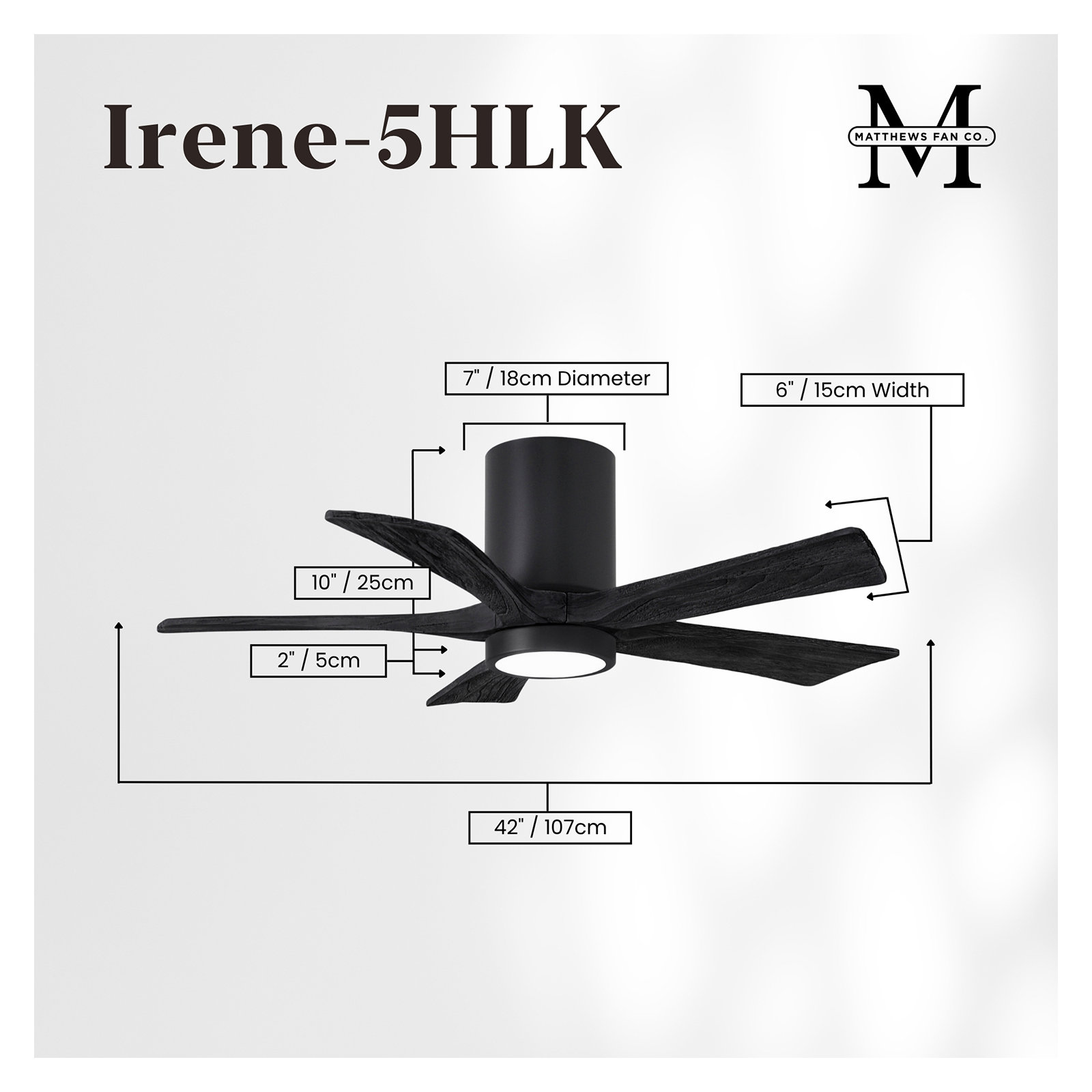 Irene 5 - Blade LED Ceiling Fan with Light Kit Included, Matte Black, Matte Black, 42"