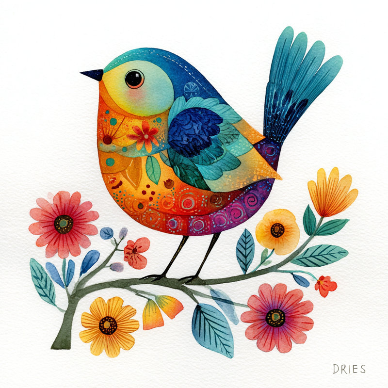 Sunny Song – Colourful Bird Wall Art, 16" H x 24" W