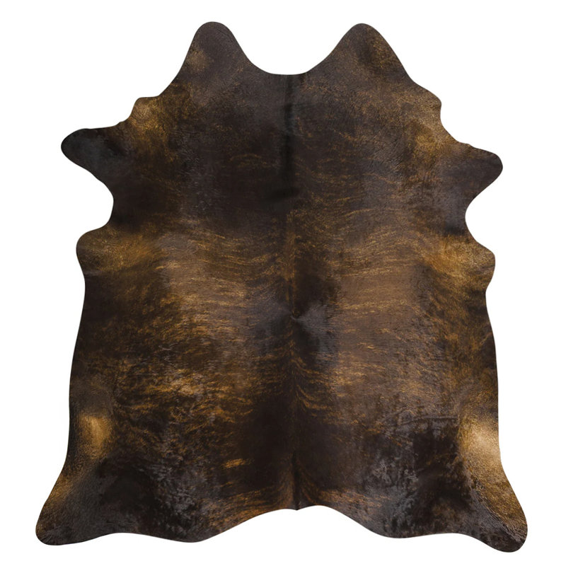 Tapis en cuir de vache foncé Haddix, Nouveauté de 5 pi 6 po x 6 pi 6 po