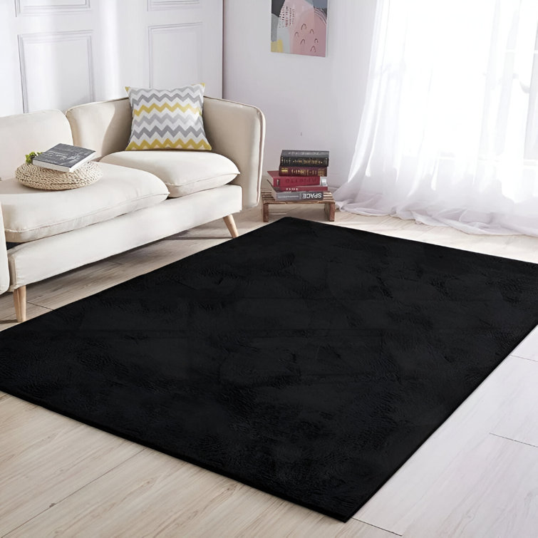 Luxury Black Shag Area Rug - Ultra-Soft Faux Fur Floor Mat for Modern Decor