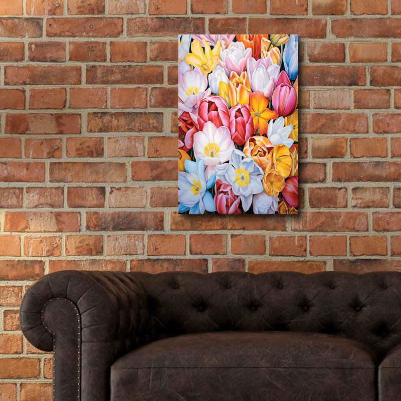 Art mural en verre "Fond de tulipes" par Momart, H 24 po x l 16 po x P 0,2 po