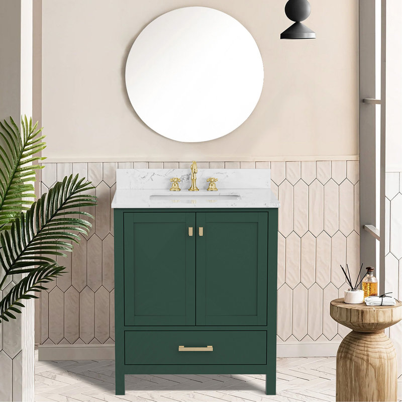 Meuble-lavabo avec cadre en bois massif 30 po, meuble-lavabo autoportant avec lavabo vert, Vert, 30"