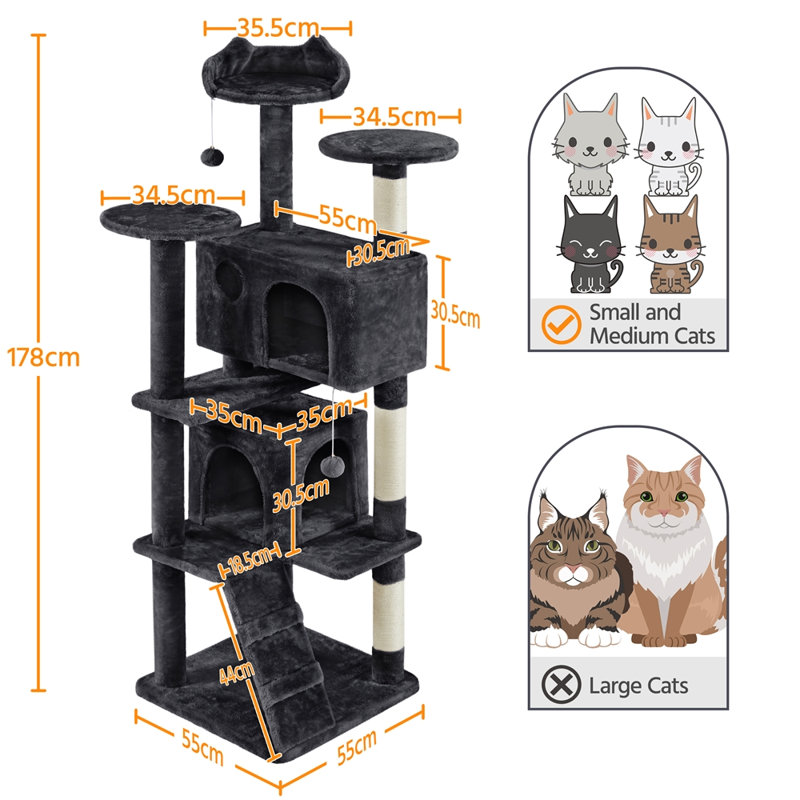 Cat Tree, Black, 178cm H x 55cm W x 55cm D