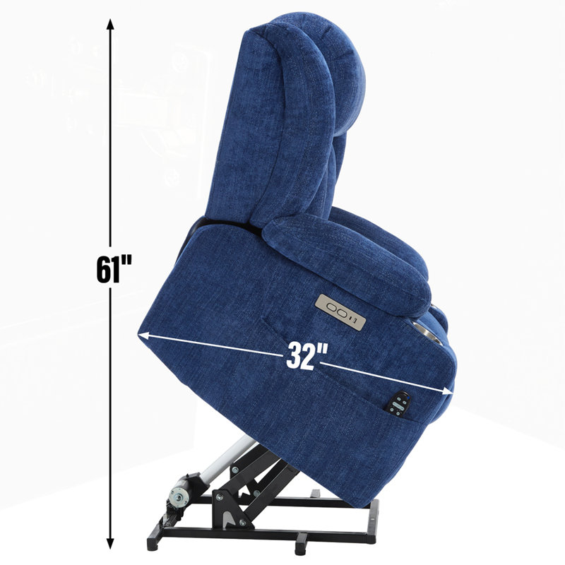 Chenille Power Lift Recliner Chair, Blue