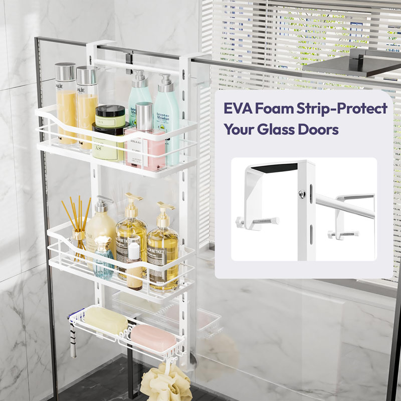 Over-the-Door Stainless Steel Shower Caddy, White