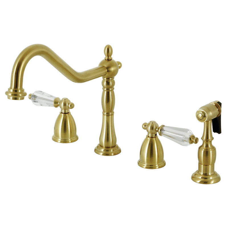 Kingston Brass Wilshire Double-Handle Widespread Kitchen Faucet, With Spray, Antique Brass
