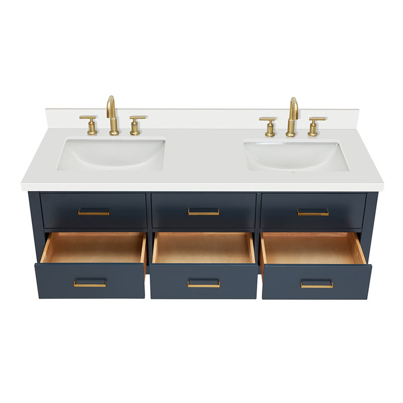 73'' W Double Vanity, Midnight Blue, Satin Brass, 61"