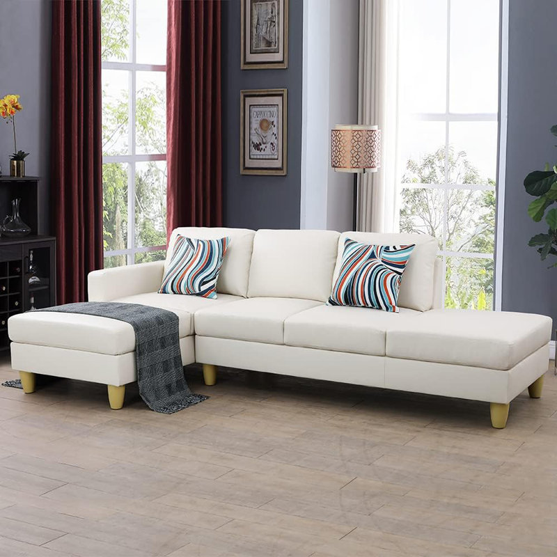 Canapé modulaire en L 2 pièces en similicuir 2 pièces, Simili cuir blanc, Orienté à gauche (vu de face)