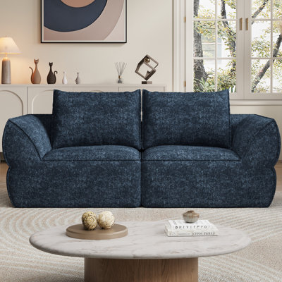 76.4" Cloud Loveseat Sofa, Deep Seat Couch with Pillows, Modern Comfortable Upholstery Compression Boneless Sofa, 1 Piece for Living Room, Bedroom, Apartment, Removable Cover，No Assembly Required, Aqua Blue