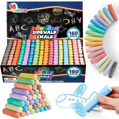 160Pcs Sidewalk Chalks Set Washable Jumbo Chalk