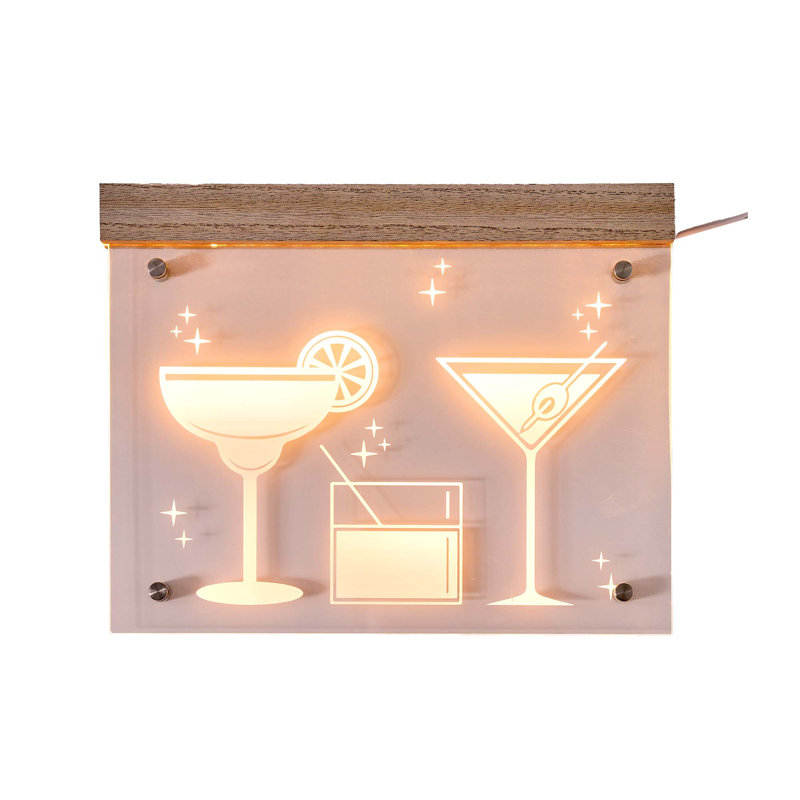Décoration murale pourtour à DEL mauve avec boissons mauves Latitude Run® - 13,98 po x 11,0 po