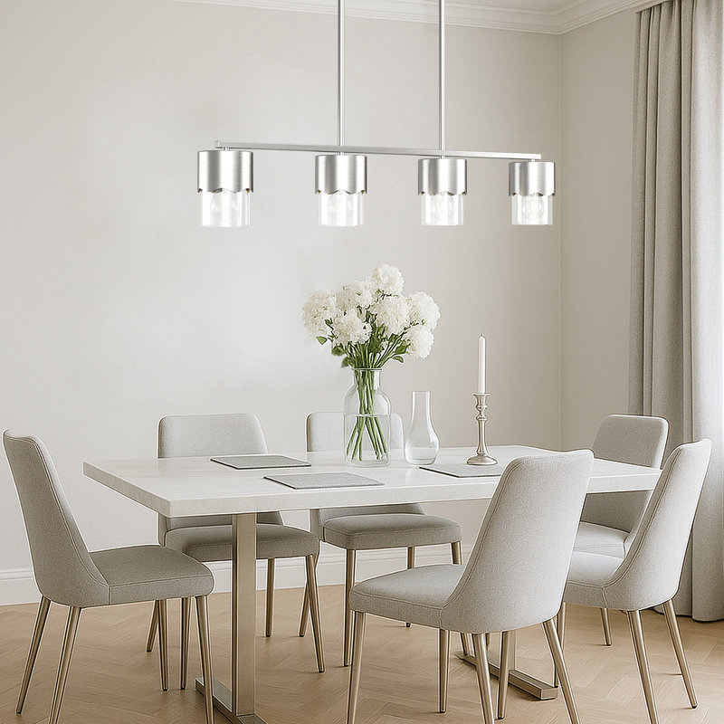 Kailyn 4-light 36" Metal And Glass Modern Linear Pendant Light With Adjustable Rod For Kitchen Island, Polish Nickel