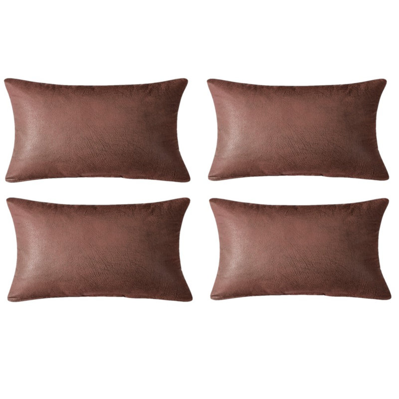 Ensemble de 4 coussins décoratifs en similicuir (insert inclus), H 14 po x l 20 po, Brun, Rectangulaire