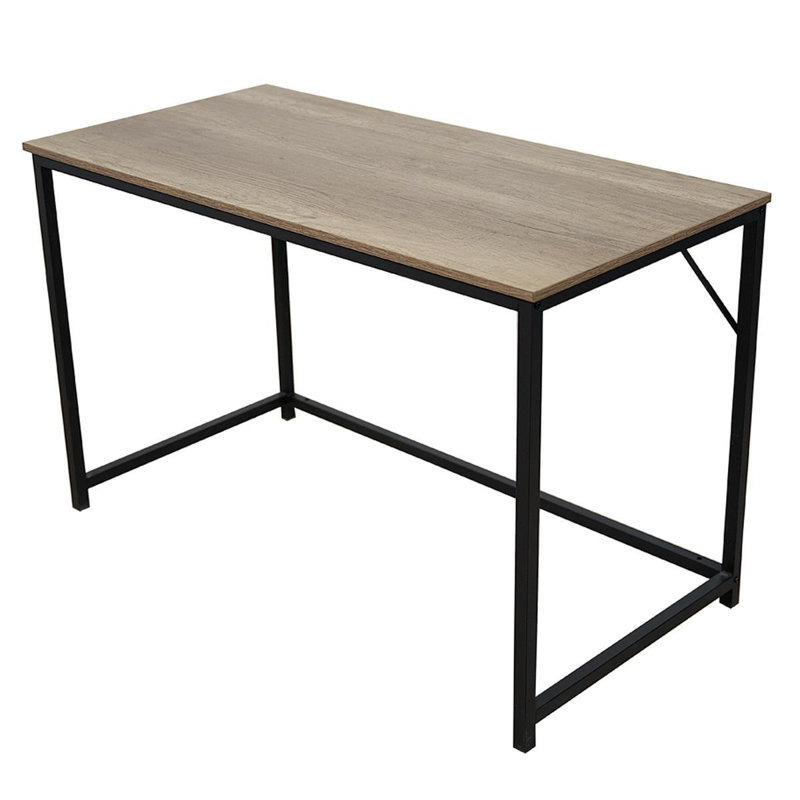 Computer Desk Office Work Rustic Wooden Grain Finish Rectangle Oira, Grey/Black, 76cm H x 120cm W x 60cm D