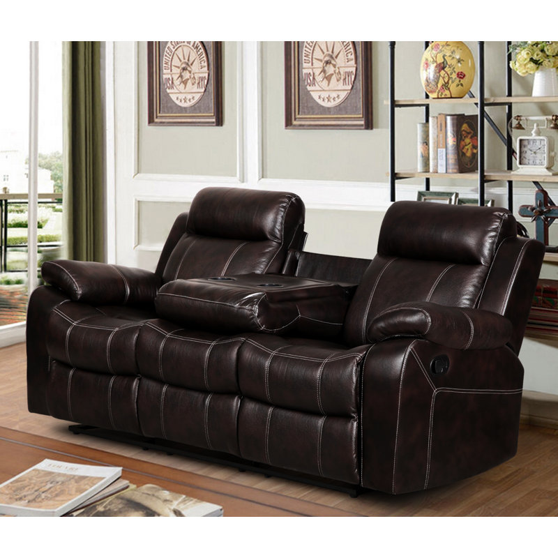 Djerf 80'' Faux Leather Reclining Sofa, Brown Faux Leather