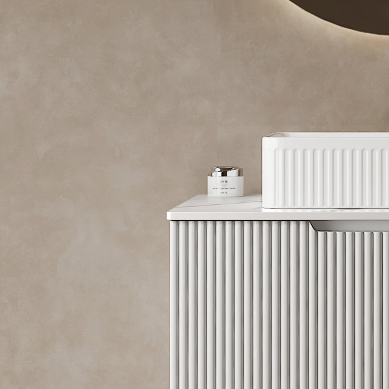Meuble de salle de bain autoportant de style moderne 30 po, élégance scandinave, comptoir blanc, deux portes à panneaux, noyau en particules de bois massif, porte avec mécanisme de fermeture en douceur sans lavabo,