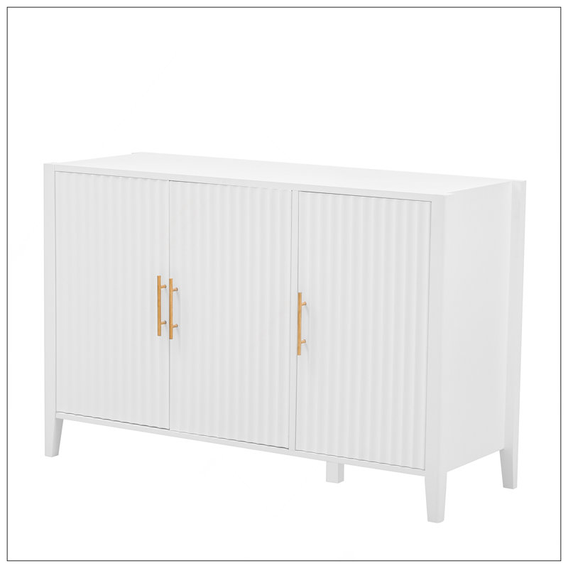 Buffet U-Style à 3 portes avec pieds en pin massif, armoire de rangement à finition peinte de style américain pour le salon, l'entrée, la cuisine et le bureau à domicile.