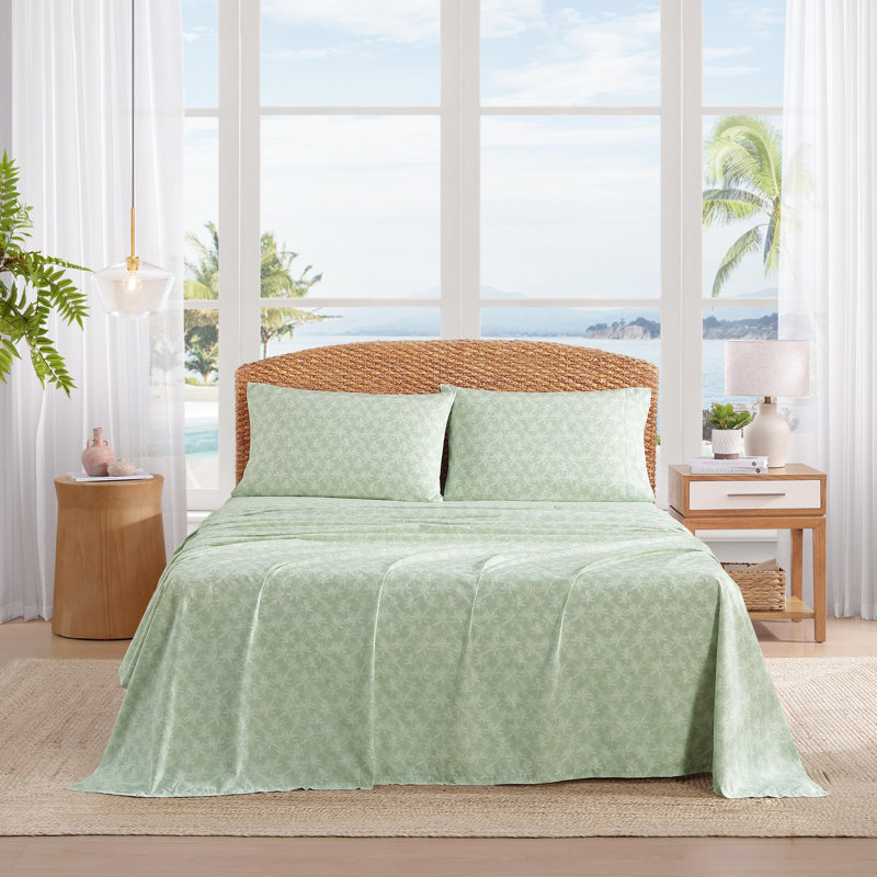 Tommy Bahama Casablanca Garden Shower Curtain, Ensemble de draps pour grand lit avec 2 taies d'or, Vert brise tropique
