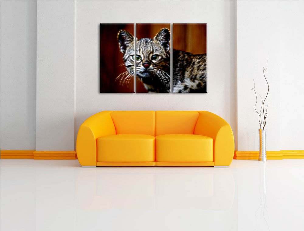 3-tlg. Leinwandbilder-Set „Kleine Bengalkatze“, Grafikdruck