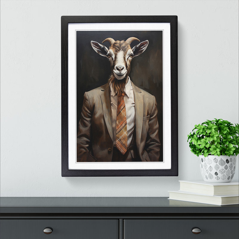 Goat in a Suit Painting No.2 - Framed Print, Black Framed, 64cm H x 46cm W