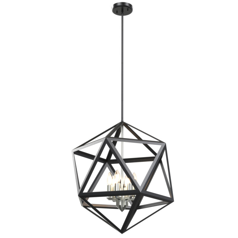 Lustre géométrique 6 lumières de style bougie Pettigrew, Nickel satiné / graphite