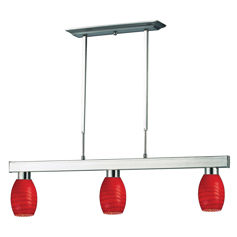Luminaire suspendu linéaire à 3 lumières pour îlot de cuisine Guaymas, Rouge