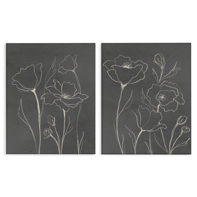 Simple Gray Poppies 2pc Canvas Set, design by Elizabeth Medley