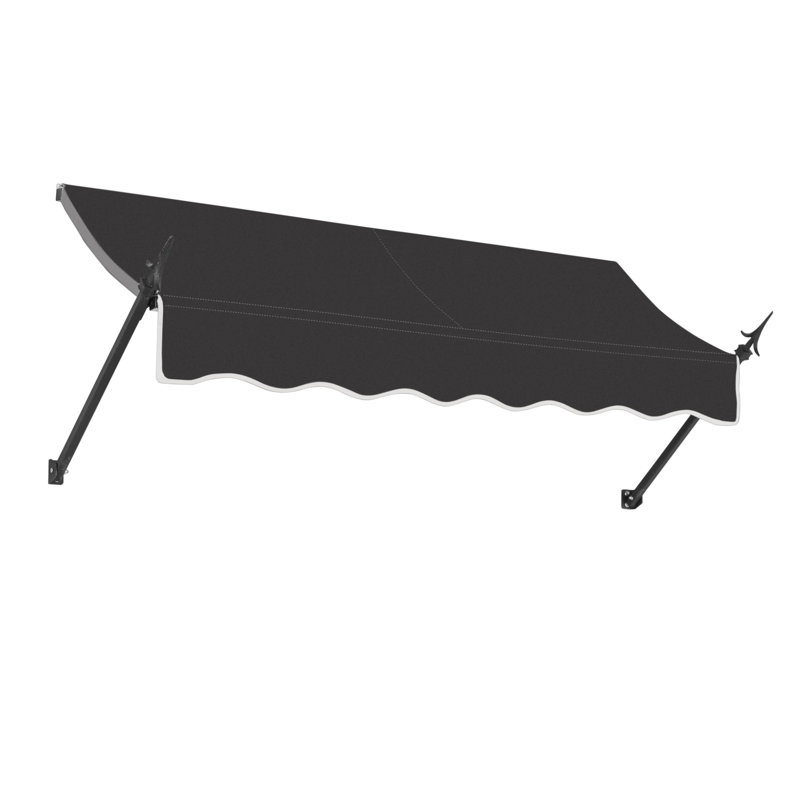 Awntech New Orleans Acrylic Fabric Fixed Awning with Iron Spear Arms, Black, 31" H x 64.5" W x 16" D