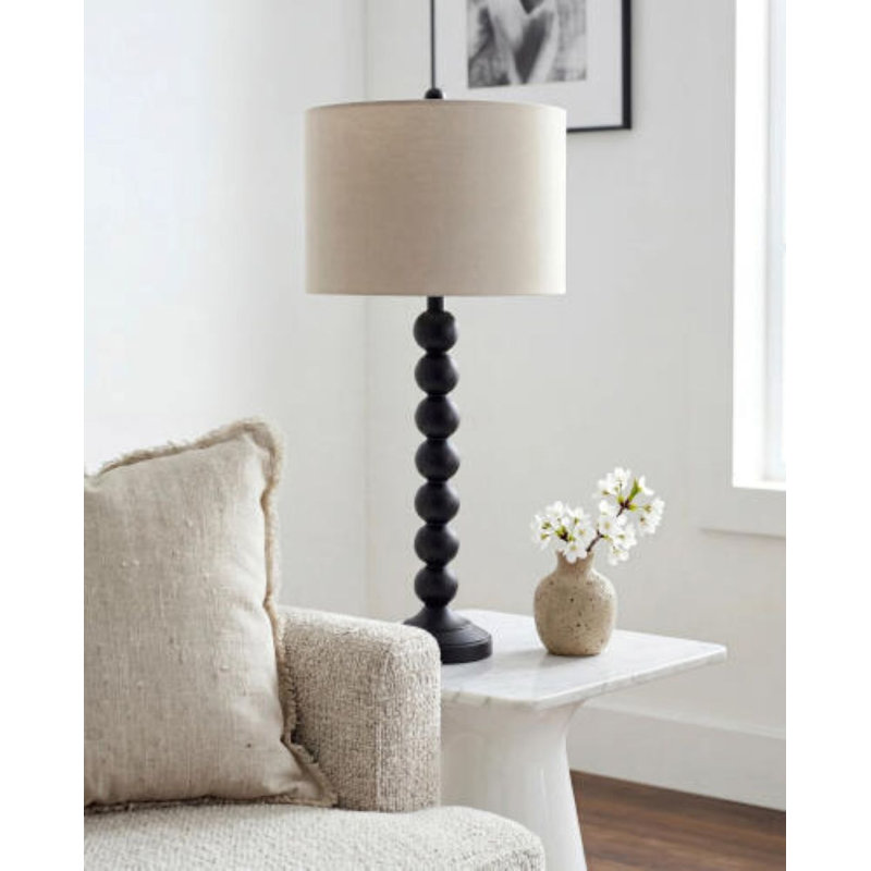 Elaine Table Lamp, Black, Cream, 32" H x 15" W x 20" D